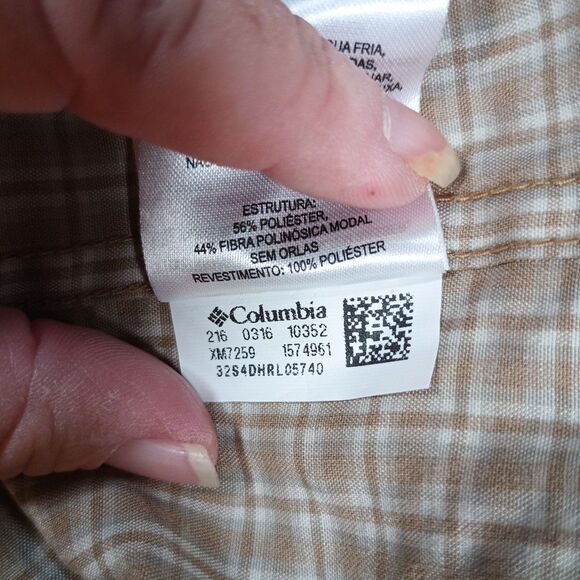 Columbia Omni-Shade Green/Tan Plaid Long Sleeve Outdoors Fishing Shirt Men’s XL - Picture 10 of 15